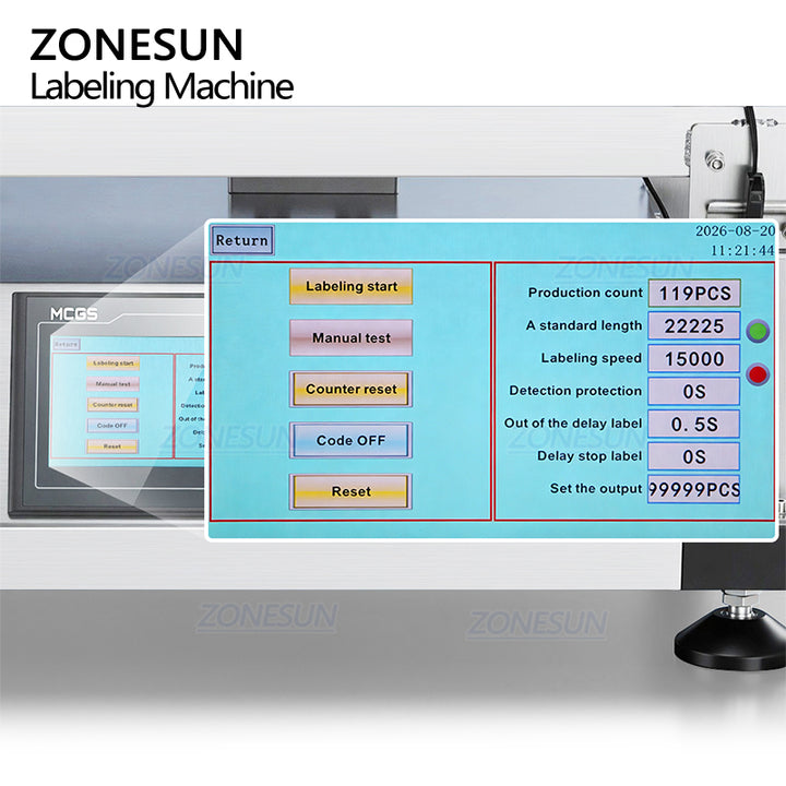 touchscreen control panel of automatic pouch labeling machine
