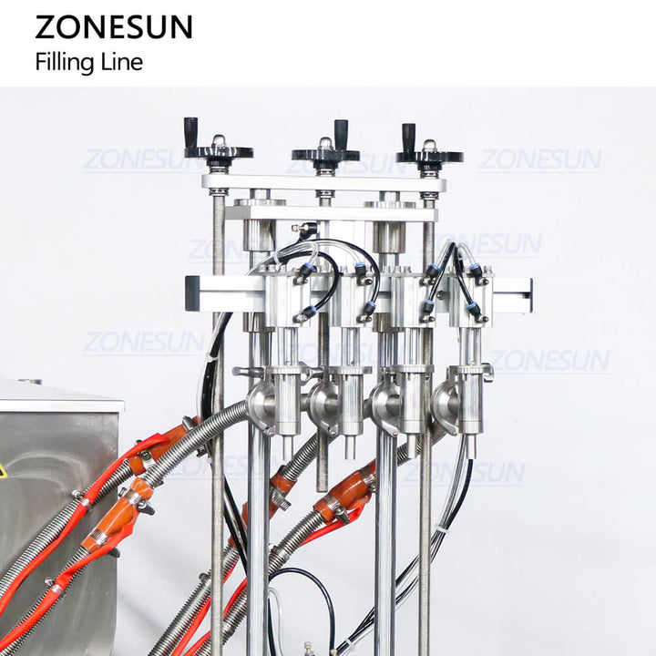 ZONESUN ZS-FAL180D9 Tabletop Piston Pump 4 Heads Honey Jam Vaseline Chocolate Paste Bottle Filling Capping Labeling Machine Production Line