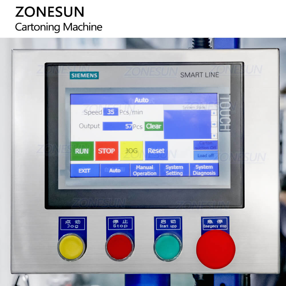 control panel of vertical cartoner