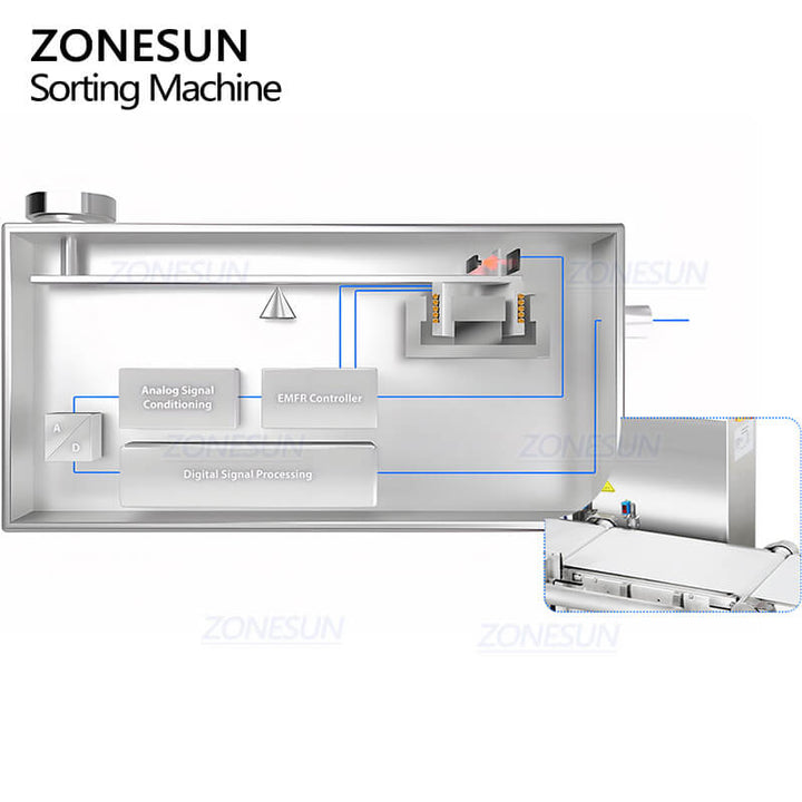 weighing structure of checkweigher sorting machine for food packing line