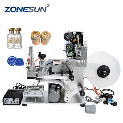 Flat labeling machine with date coder