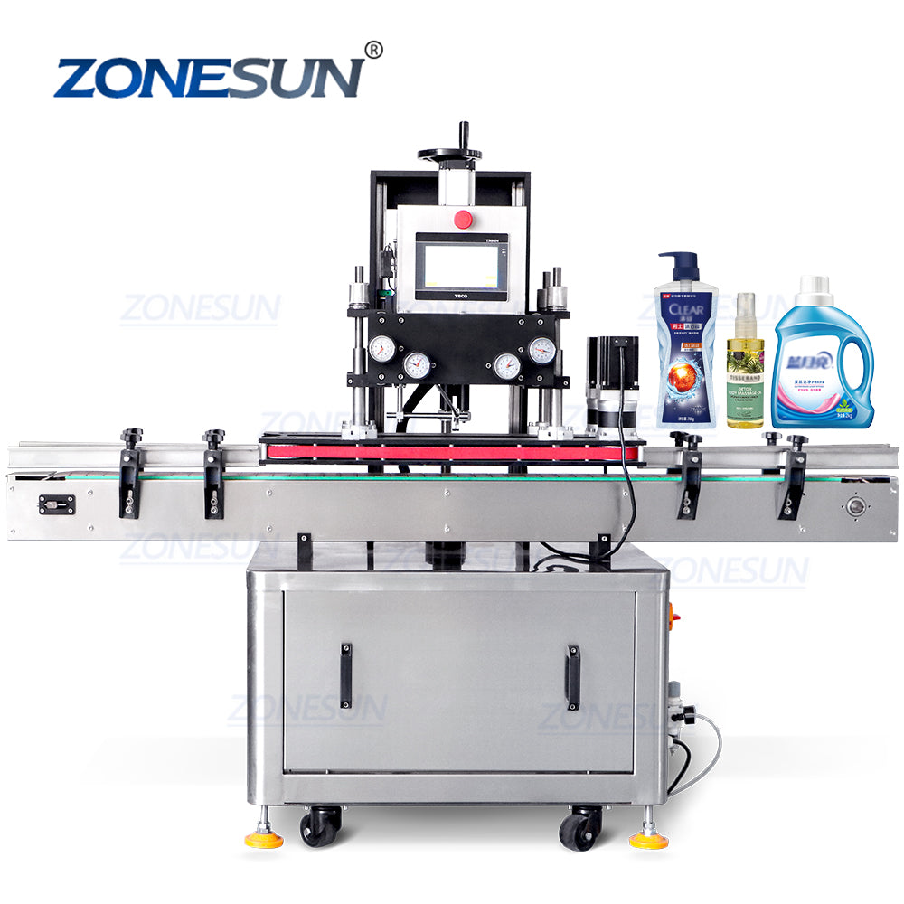 ZS-XG440S Máquina taponadora de rosca de tapa de botella de pulverización con cabezal de bomba servomotor automático para aceite esencial de champú