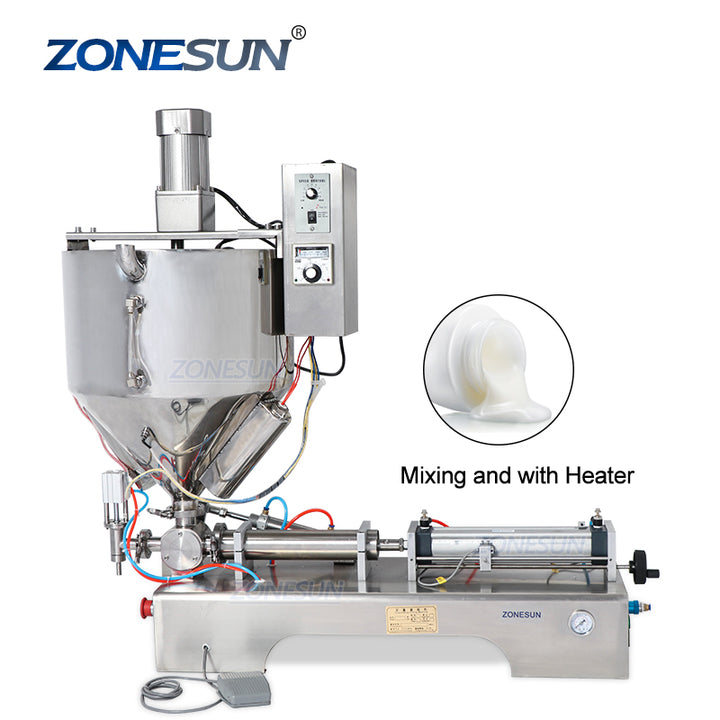 ZS-GTJH1 ZONESUN Single Nozzle Paste Filling Machine For Chocolate Sauce With Mixer Heater