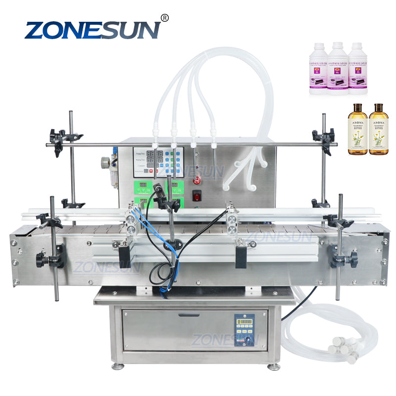 4 heads Automatic Desktop Liquid Filling Machine With Conveyor