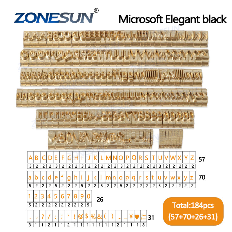 ZONESUN 184PCS Alphabet Letter Set Messing Stempel für benutzer definierte Initialen