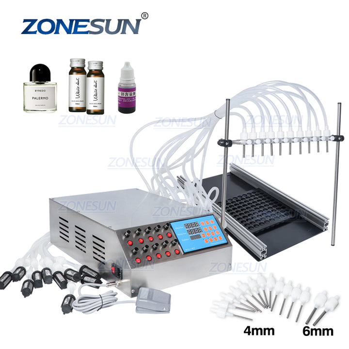 ZONESUN Máquina de llenado de viales de perfume de 10 cabezas para aceite esencial solvente