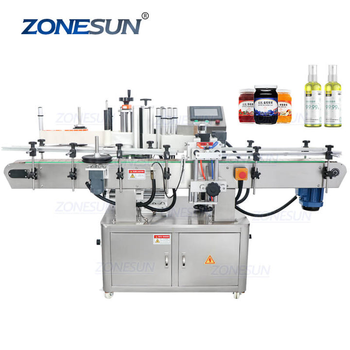 Máquina de rotulagem lateral de garrafa redonda e dupla de zs-tb260 para garrafas de suco de leite de bebida