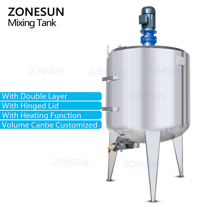 ZS-MB100L 200L 300L 500L Stainless Steel Vertical Cosmetic Cream Chemical Liquid Heated Storage Mixing Equipment Tank With Agitator