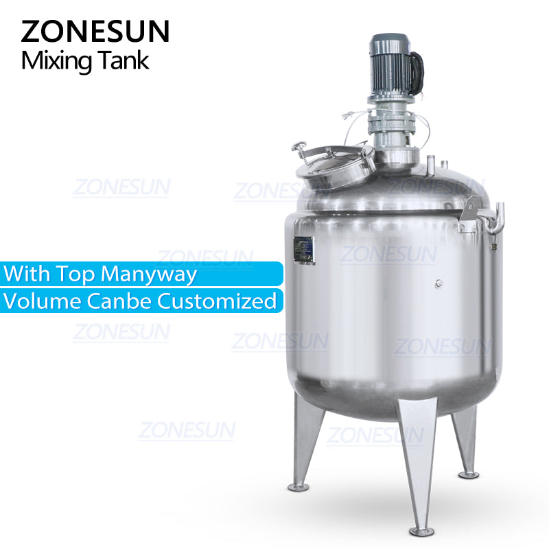 ZS-MB100L 200L 300L 500L Stainless Steel Vertical Cosmetic Cream Chemical Liquid Heated Storage Mixing Equipment Tank With Agitator