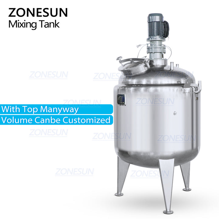 ZS-MB100L 200L 300L 500L Stainless Steel Vertical Cosmetic Cream Chemical Liquid Heated Storage Mixing Equipment Tank With Agitator