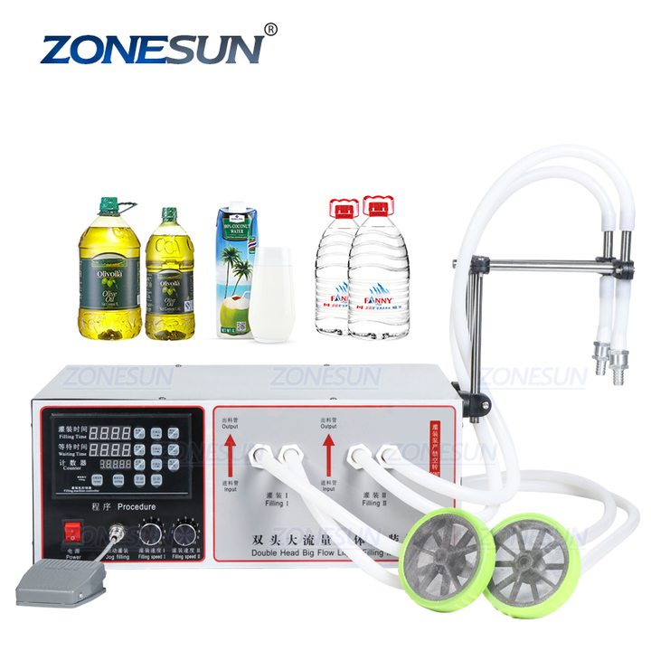 ZONESUN Doppeldüsen-Flüssigkeitsflaschenfüllmaschine für Wäsche, Speiseöl, Wasser, Saft, Milch