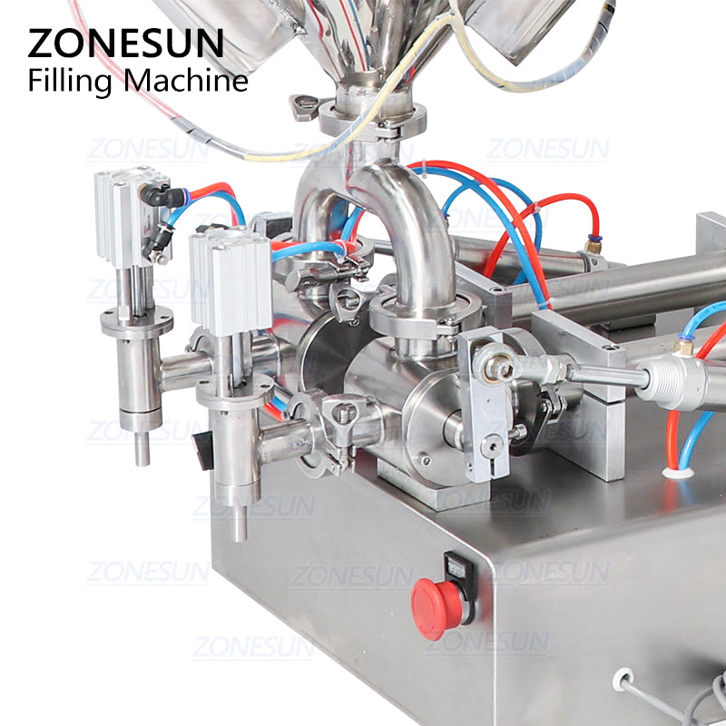 Double heads pneumatic filling machine with mixer and heater