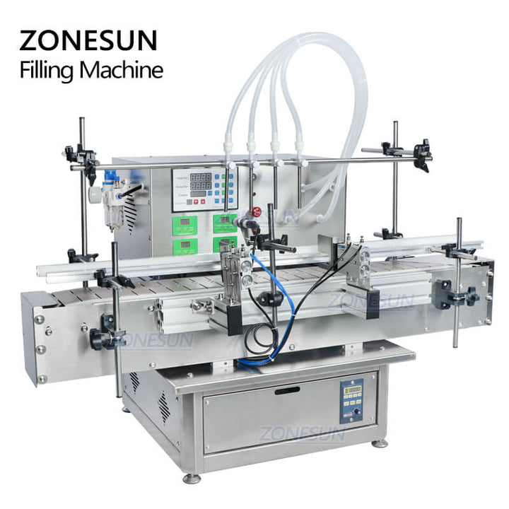 4 heads Automatic Desktop Liquid Filling Machine With Conveyor