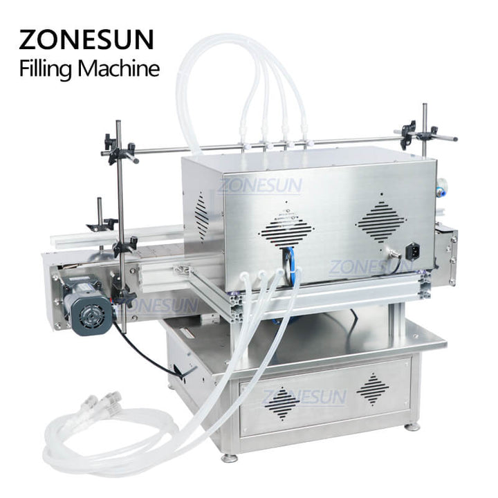 4 heads Automatic Desktop Liquid Filling Machine With Conveyor