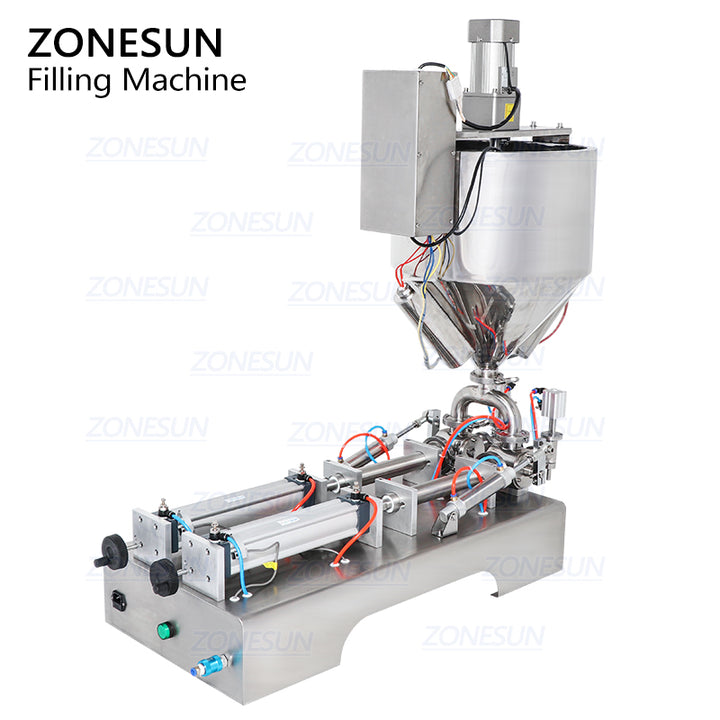 Double heads pneumatic filling machine with mixer and heater