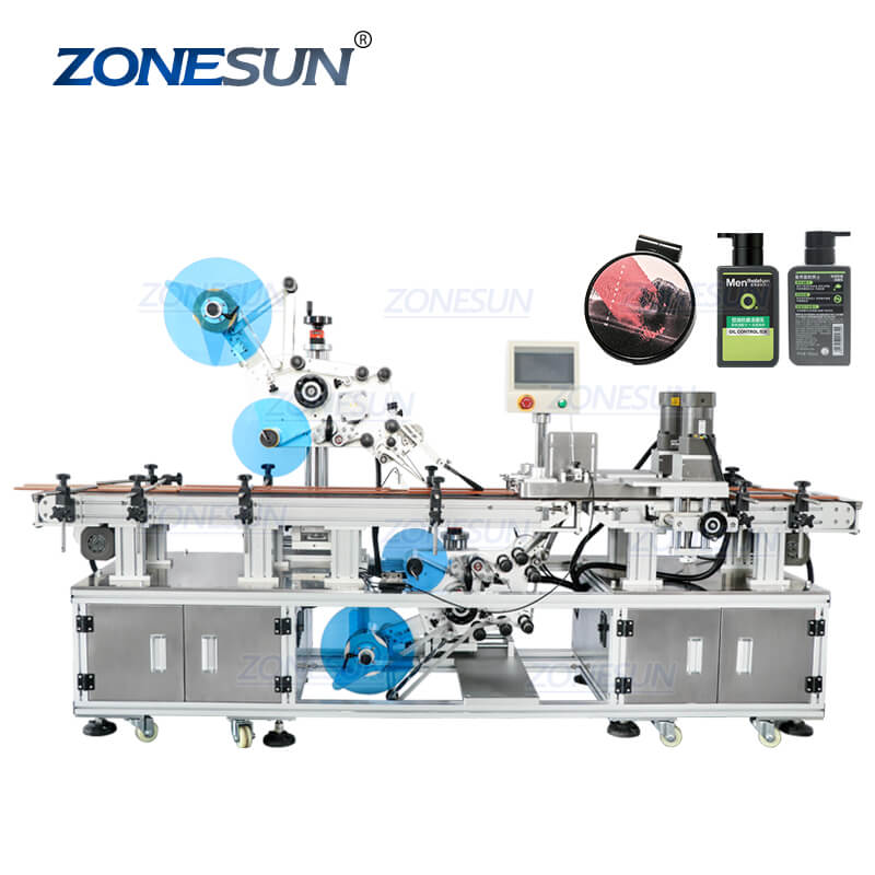 ZS-TB113B Adhesive Sticker Flat Box Surface Bottle Top And Bottom Side Labeling Machines