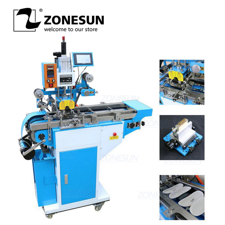 ZONESUN Pneumatic Automatic hot foil Stamping Machine, spectacle case LOGO Creasing machine - ZONESUN TECHNOLOGY LIMITED